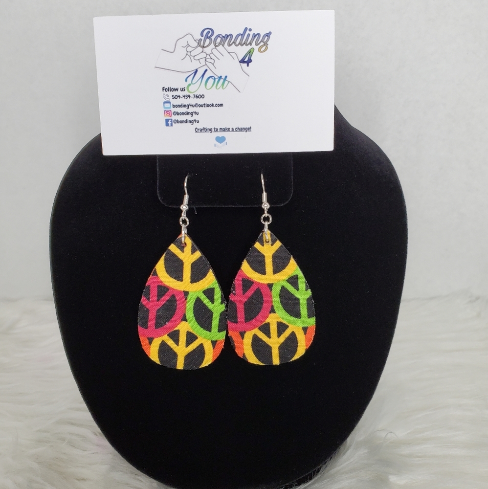 Wooden Teardrop Fabric Earrings